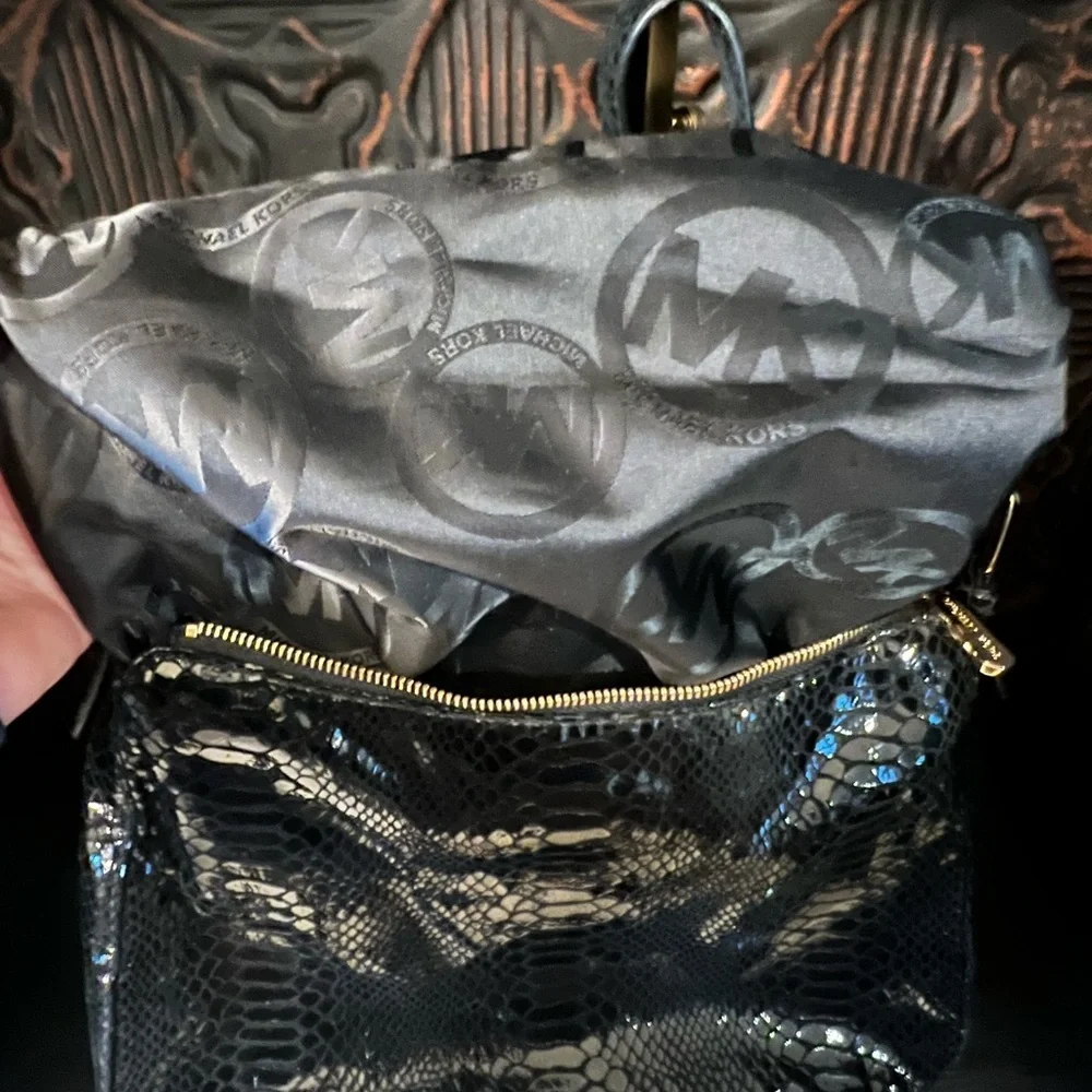 Michael Kors Black Snakeskin Embossed Shoulder Bag NWOT